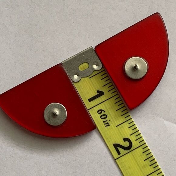 Unique Geo Red Pierced Errings and Matching Pin - Picture 3 of 4